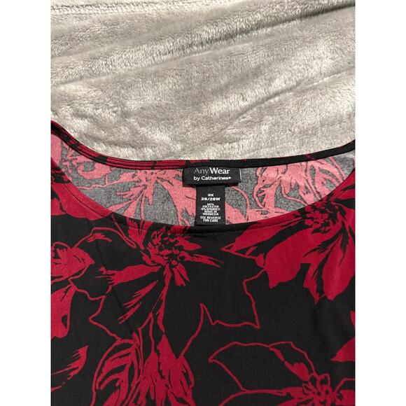 NWOT Catherines Women's Plus Size Anywear Tunic 3X 26/28W Red Black Floral - Picture 3 of 8
